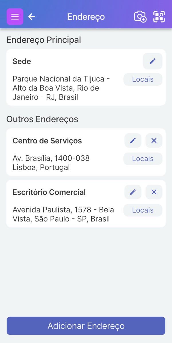 Página de gerenciamento de endereços
