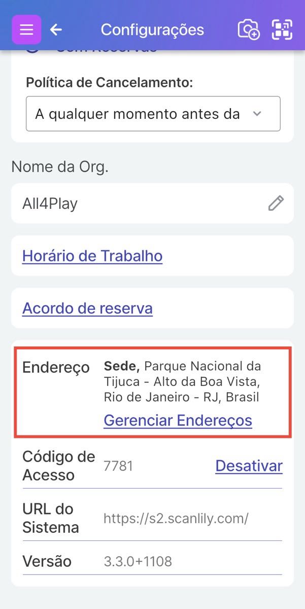 Imagem da página de Configurações com o Endereço