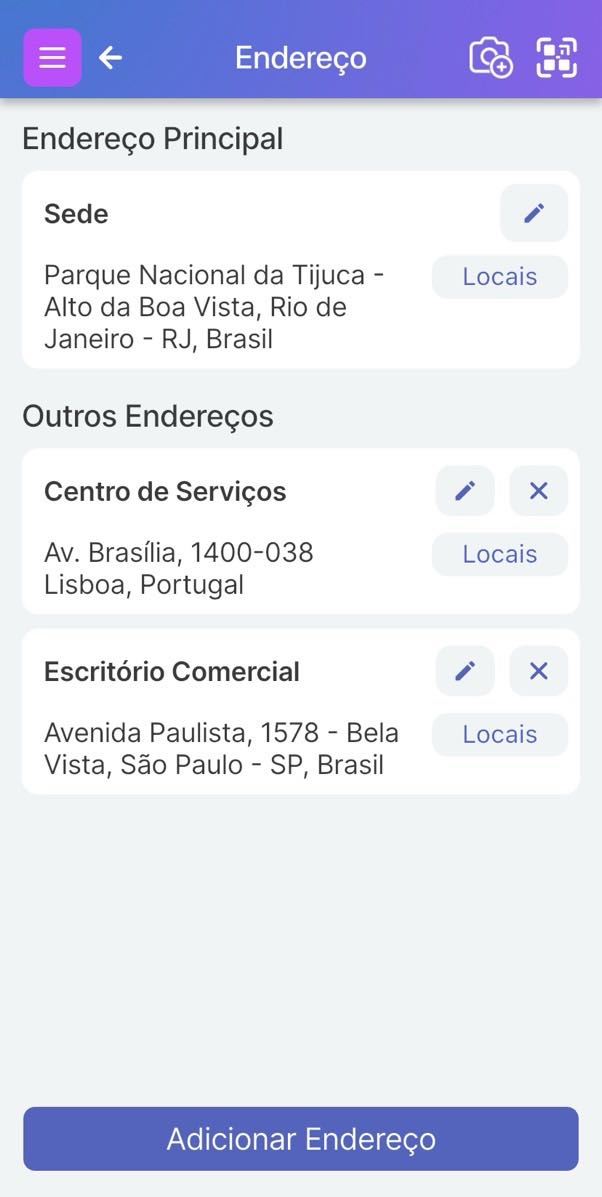 Imagem da página de gerenciamento de endereços com mais de um endereço