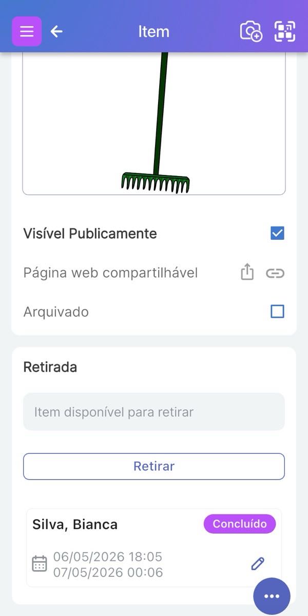 Página do item mostrando o item disponível para empréstimo novamente