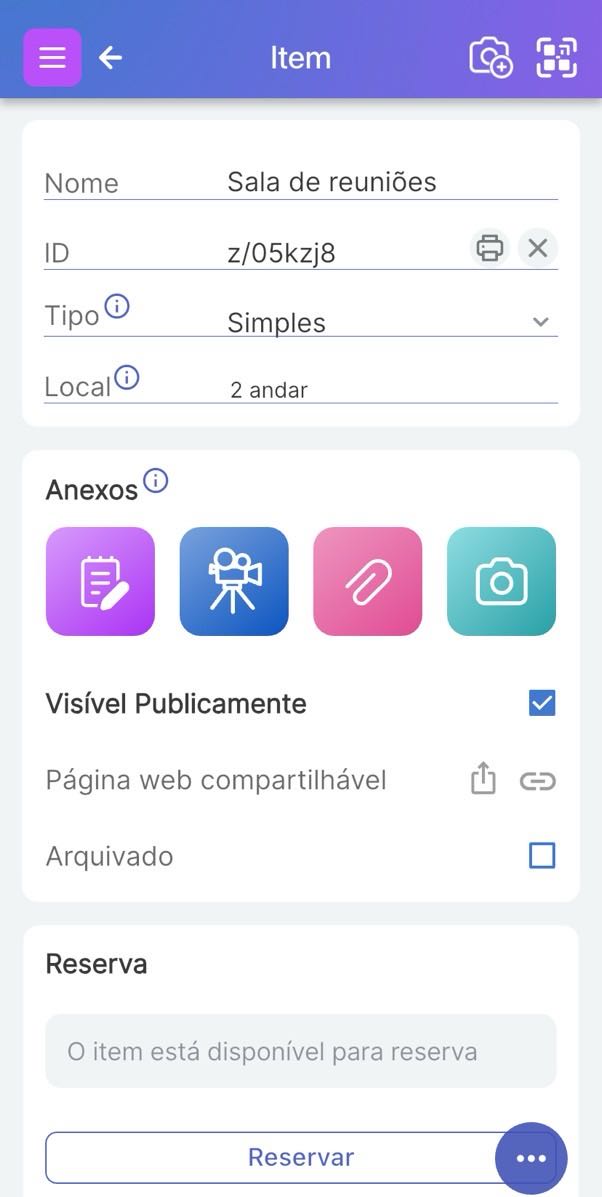 Imagem do item "Sala de Reuniões A" com o botão Reservar abaixo