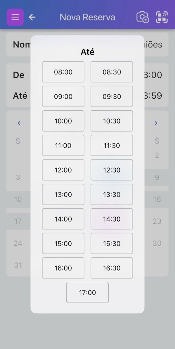 Os horários são mostrados como antes, com incrementos de meia hora.