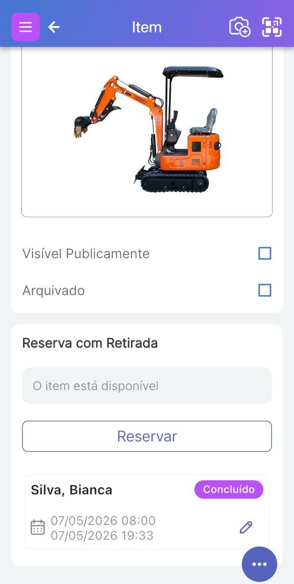Parte inferior da tela do Item mostrando que uma reserva com retirada foi Concluída.