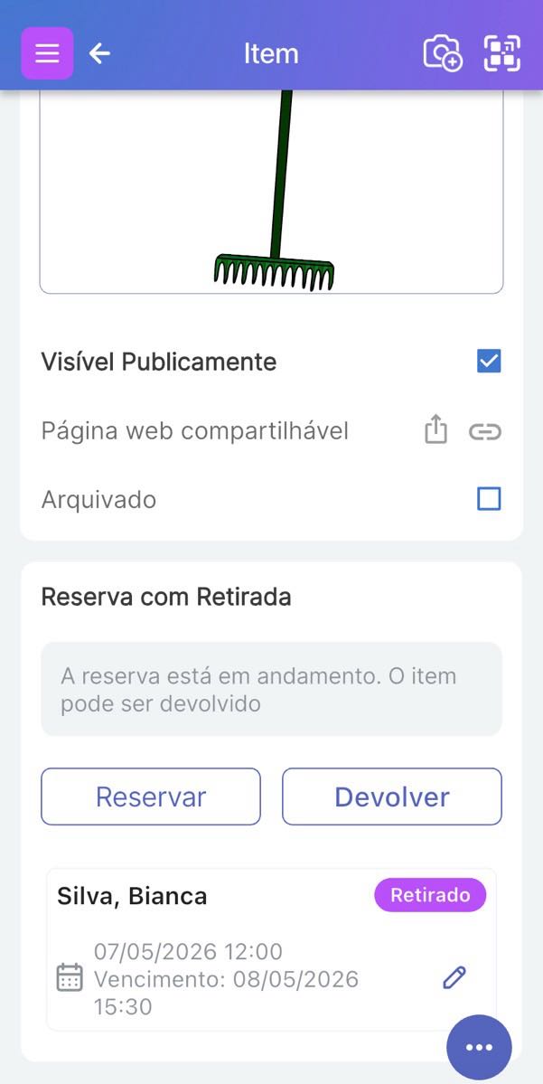 Página do item mostrando o botão Check-In