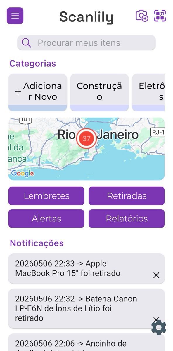 Imagem do painel mostrando barra de pesquisa, categorias, mapa, botões para lembretes e reservas, e notificações
