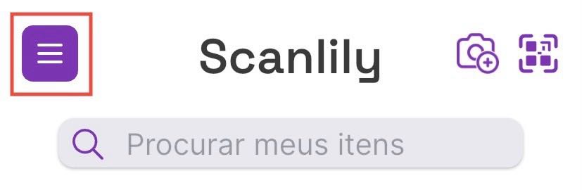 Ícone do botão de menu destacado na parte superior da tela do aplicativo Scanlily