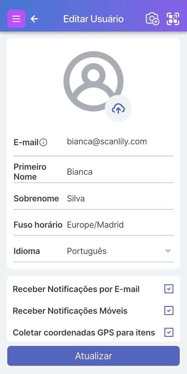 Imagem de parte de Configurações->Perfil do Usuário com configurações de notificação ativadas/desativadas