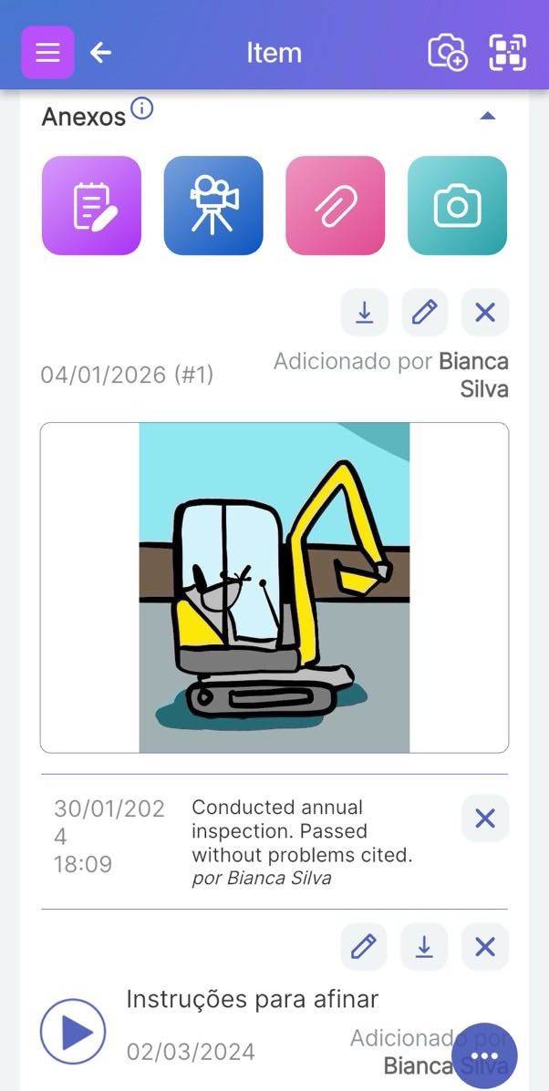 Exemplo de uma seção de Anexos mostrando vários tipos de anexo