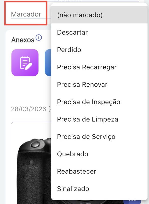 Tela do item mostrando o campo Sinalizar clicado e os possíveis valores de sinalização exibidos