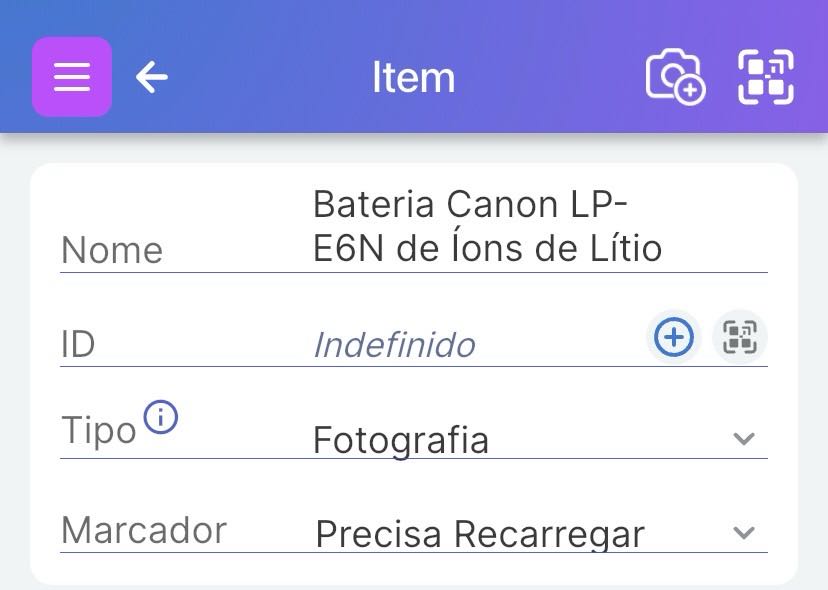 Tela do item para o item Bateria com o campo Sinalizador definido como Precisa Recarregar