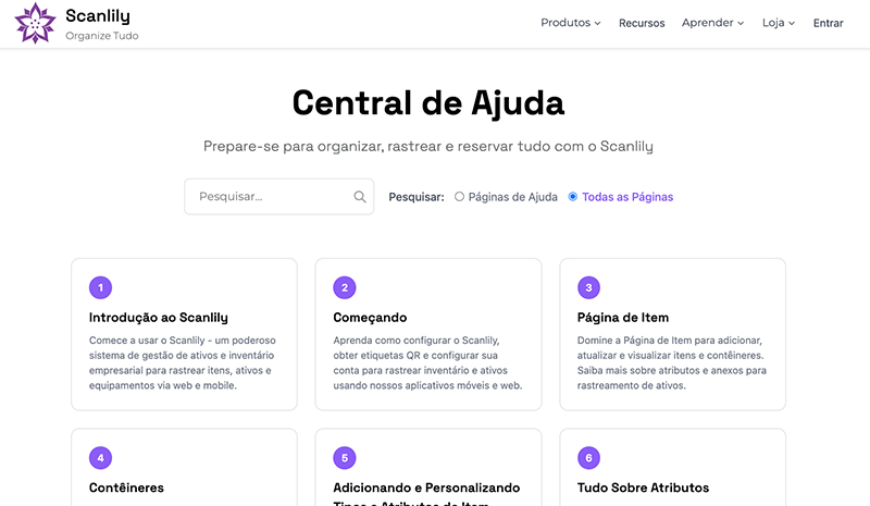 Item do menu Ajuda selecionado na navegação