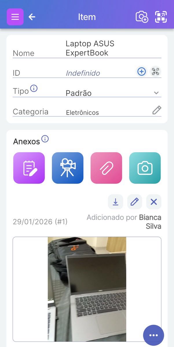 Exemplo de uma página de item com vários campos disponíveis