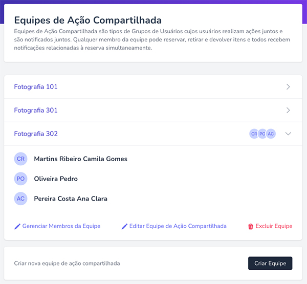 Página de Gerenciamento de Membros do Grupo de Usuários