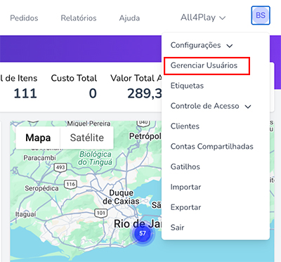 Captura de tela do site do usuário com a imagem à direita clicada e menu suspenso em exibição