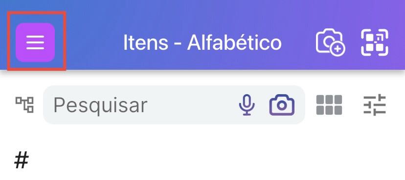 Imagem de uma barra de ferramentas com uma borda vermelha ao redor do botão de menu