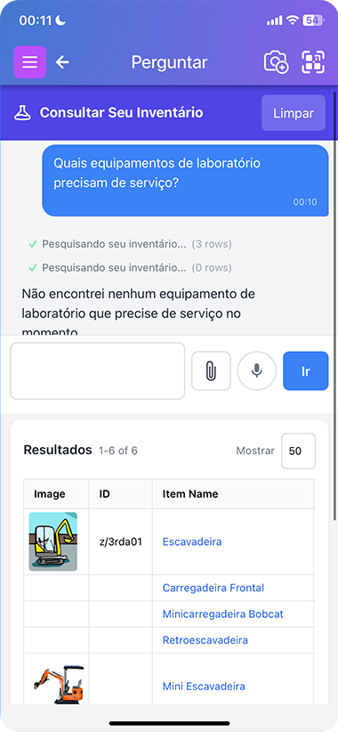 Página de lista de itens do Scanlily na qual o usuário está digitando uma consulta de pesquisa em linguagem natural para a IA encontrar a imagem