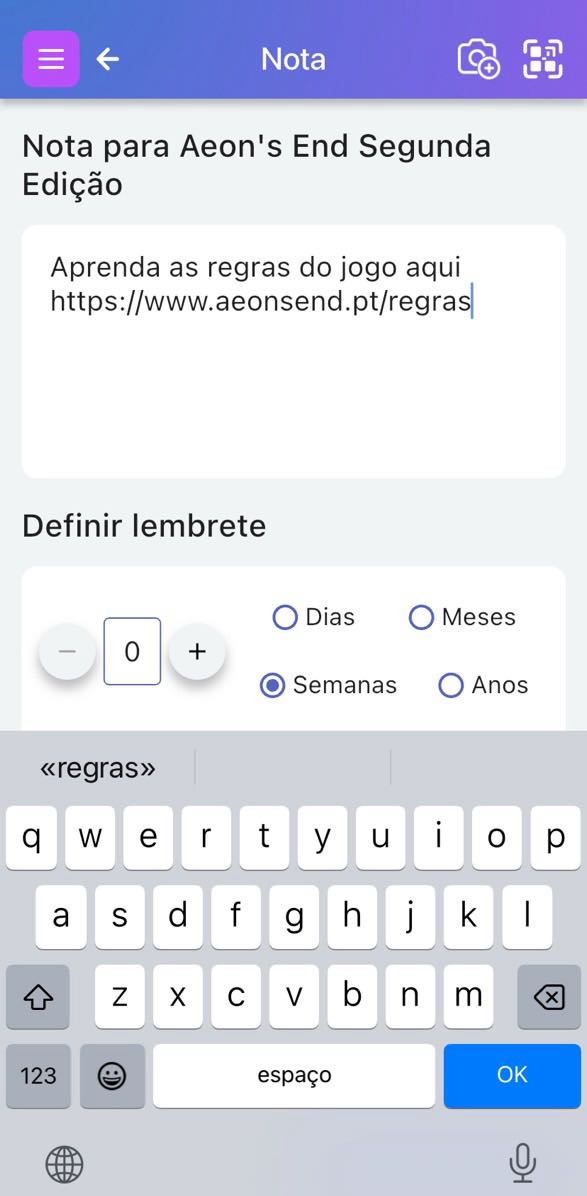 Inserção de um URL no campo Nota.