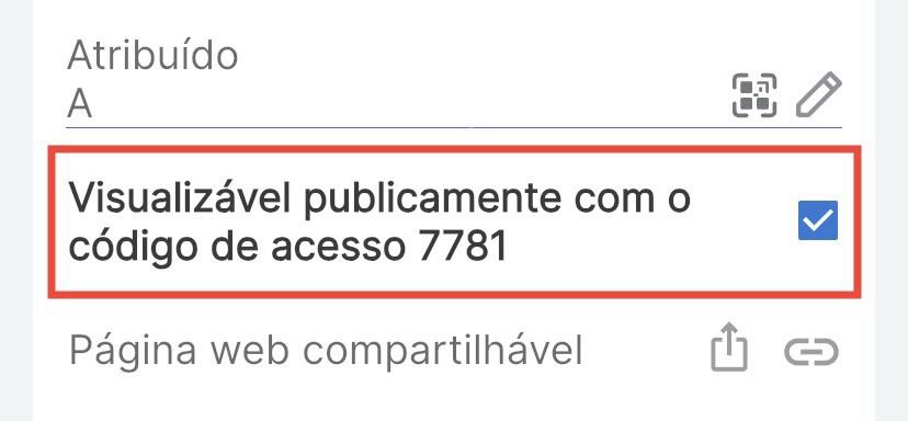 Campo para selecionar se é necessário um código de acesso para um item