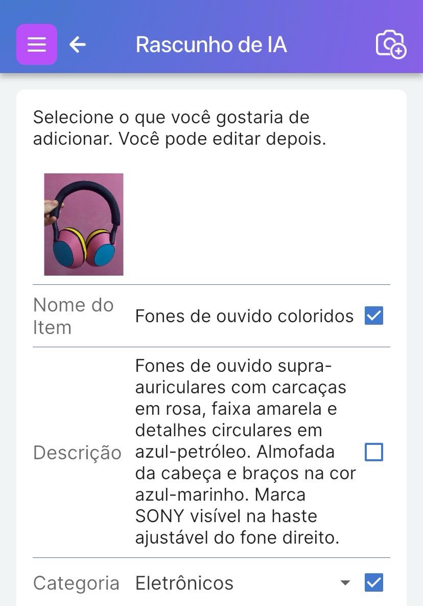 Tela de opções Refinar com IA