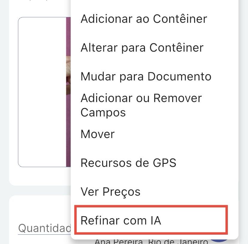 Menu mostrando a opção Refinar com IA selecionada