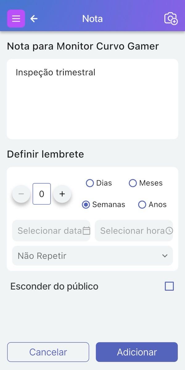 Seção de Lembretes