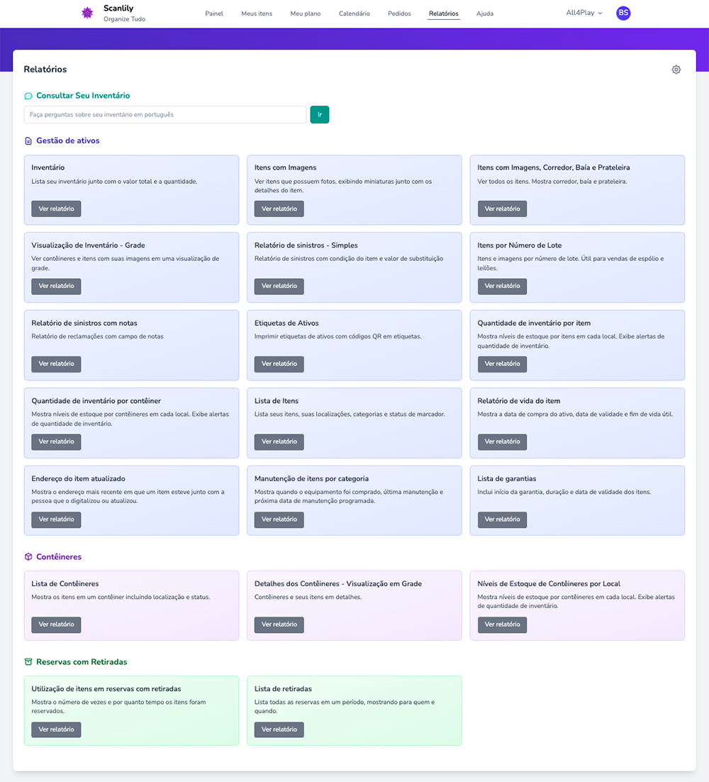 Menu de Relatórios no Site do Usuário.
