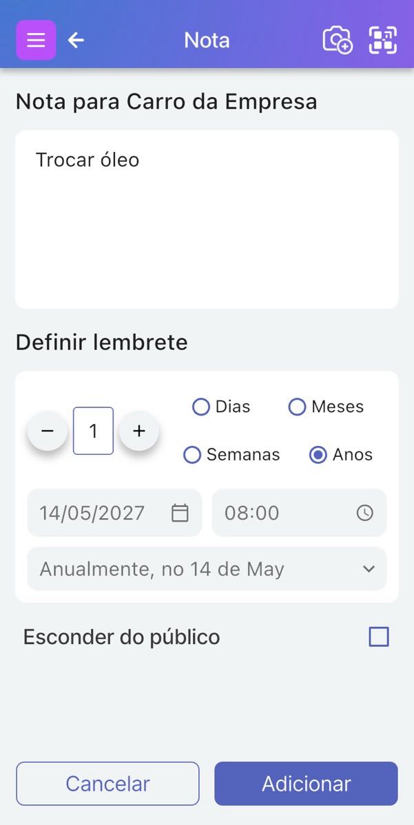A imagem mostra a área para adicionar o lembrete.