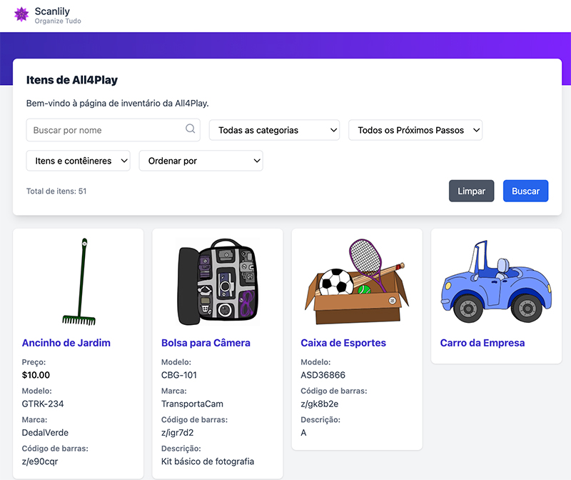 Visualização de inventário compartilhado externo com personalizações aplicadas