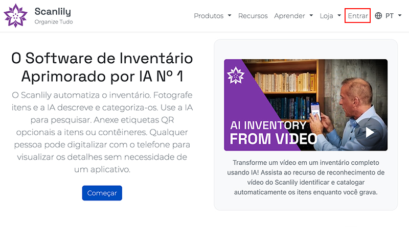 Site do Scanlily com o botão de Login destacado