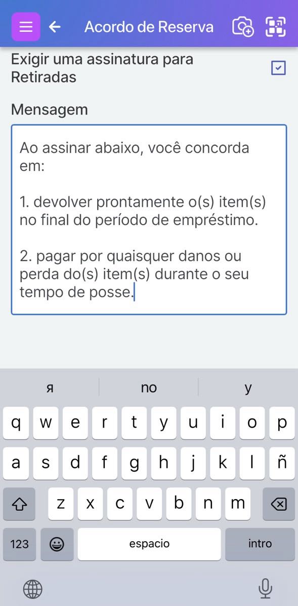 Seção de configurações do contrato de reserva