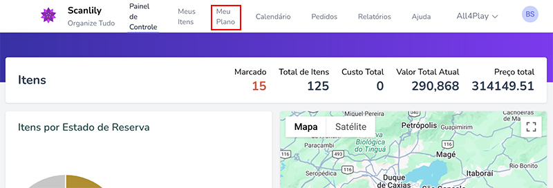 Site do Usuário Scanlily com a seção "Meu Plano" destacada