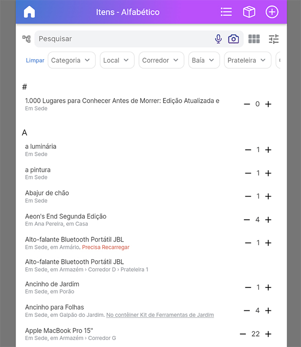 Versão web da interface do aplicativo