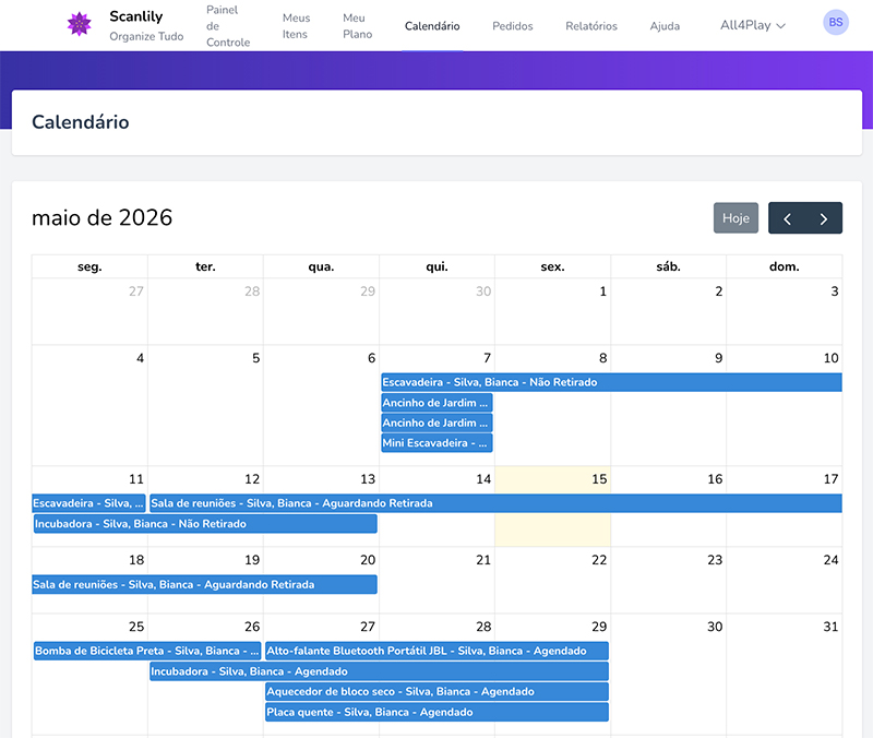Mostra itens reservados no calendário