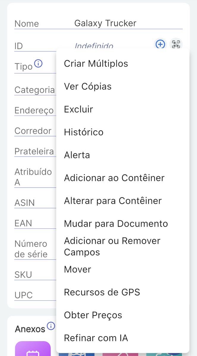 Parte inferior da Página do Item mostrando botão azul com menu de três pontos aberto