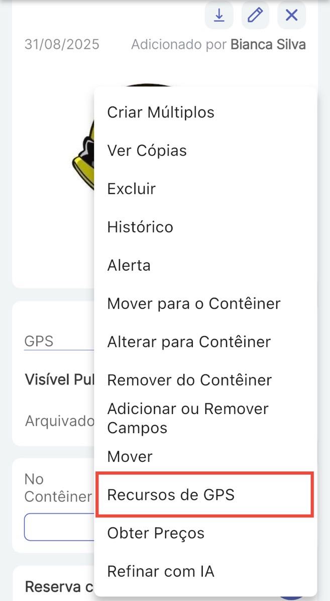 GPS selecionado no menu suspenso inferior direito
