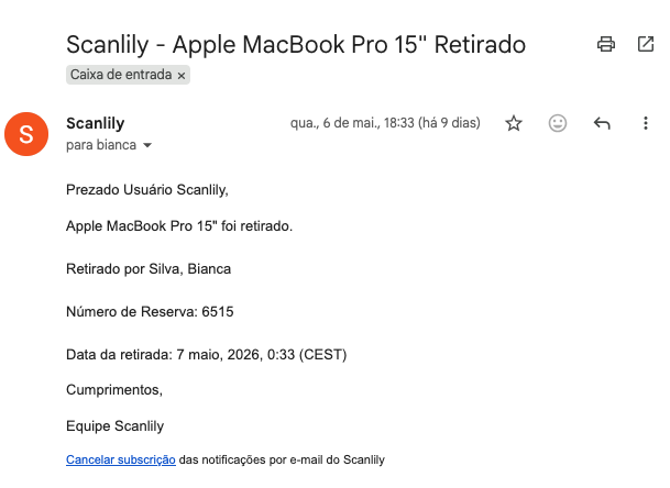 Imagem da captura de tela de um e-mail de Item Reservado Não Devolvido
