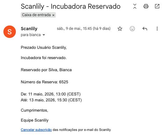 E-mail recebido confirmando que um item foi reservado
